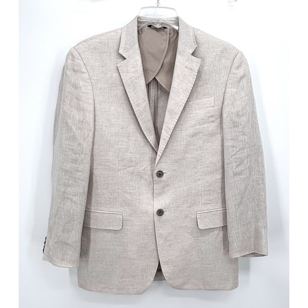 Tasso Elba Mens Size Medium 100% Linen Blazer Sport Coat Beige 2 Button Summer